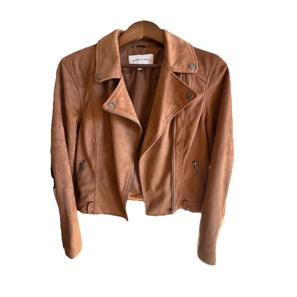 Cupcakes and Cashmere Jackets & Blazers - Cupcakes and Cashmere Brown Moto Jacket Womens Medium  Cropped Biker Faux Suede